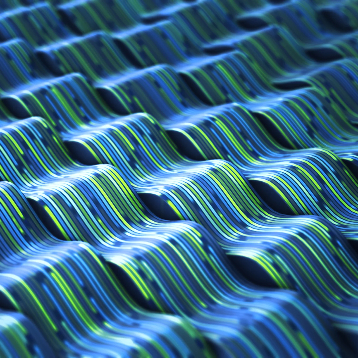 Abstract photo of square motifs resembling synthetic fabric and PVC tile roof, pattern echoing semiconductor design.