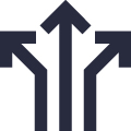 Square diagram showing a symmetric trident arrow and anchor icon, styled as a road traffic sign for web and business use.