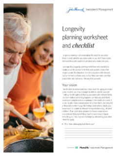 Longevity planning worksheet and checklist