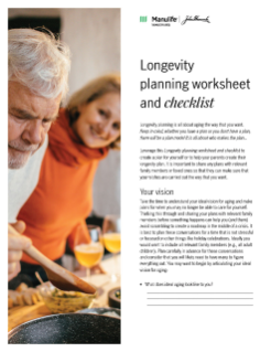 Longevity planning worksheet and checklist