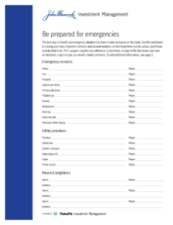 Be prepared for emergencies worksheet