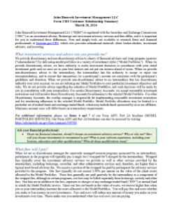 John Hancock Investment Management LLC customer relationship summary (CRS) form and link to our Form ADV