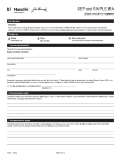 SEP and SIMPLE IRA Plan Maintenance form