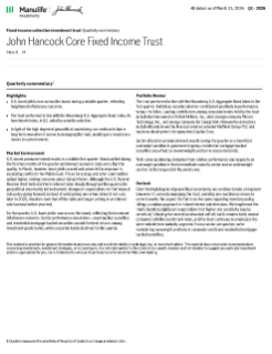 John Hancock Core Fixed Income Trust quarterly commentary