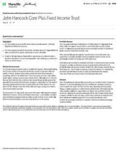John Hancock Core Plus Fixed Income Trust quarterly commentary