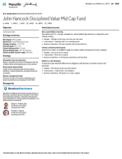 John Hancock Disciplined Value Mid Cap Fund investment professional fact sheet