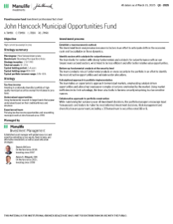 John Hancock Municipal Opportunities Fund investment professional fact sheet