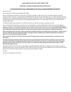 John Hancock CQS Multi Asset Credit Fund Repurchase Offer Notice for Shareholders with Intermediaries