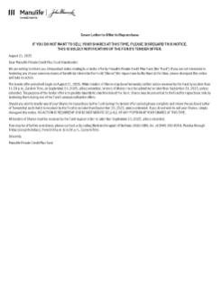 Manulife Private Credit Plus Fund offer to repurchase shares