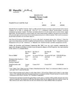 Manulife Private Credit Plus Fund prospectus