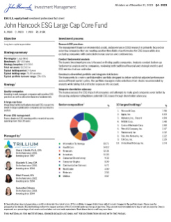 John Hancock ESG Large Cap Core Fund investment professional fact sheet with composite data