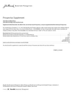 John Hancock High Yield Fund summary prospectus