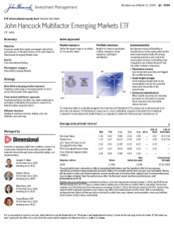 John Hancock Multifactor Emerging Markets ETF investor fact sheet
